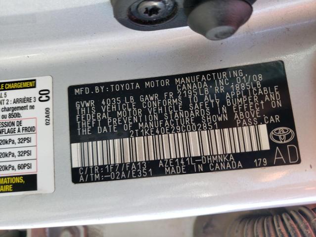 Photo 10 from auction – 2009 TOYOTA COROLLA MA with VIN 2T1KE40E29C002851