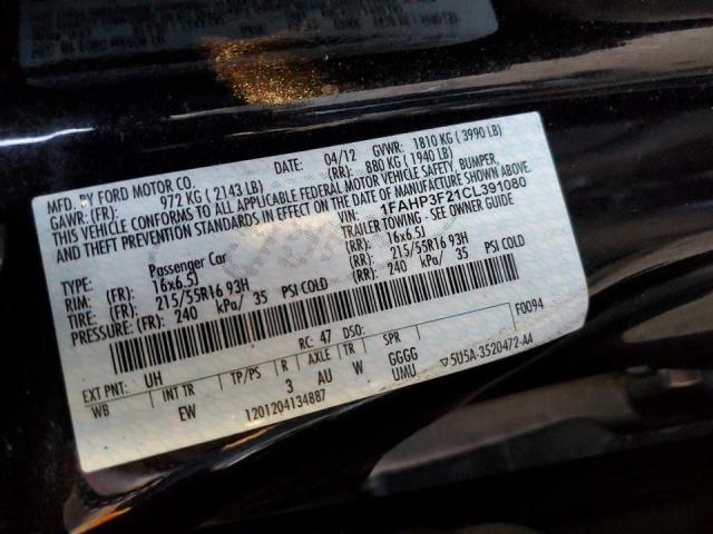 Photo 10 from auction – 2012 FORD FOCUS SE with VIN 1FAHP3F21CL391080