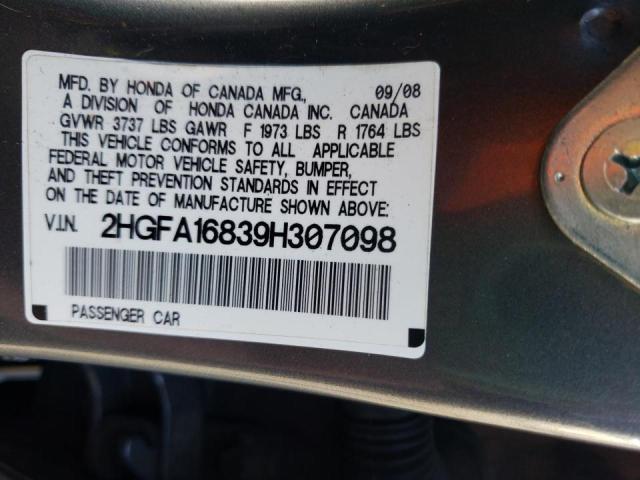 Photo 10 from auction – 2009 HONDA CIVIC EX with VIN 2HGFA16839H307098