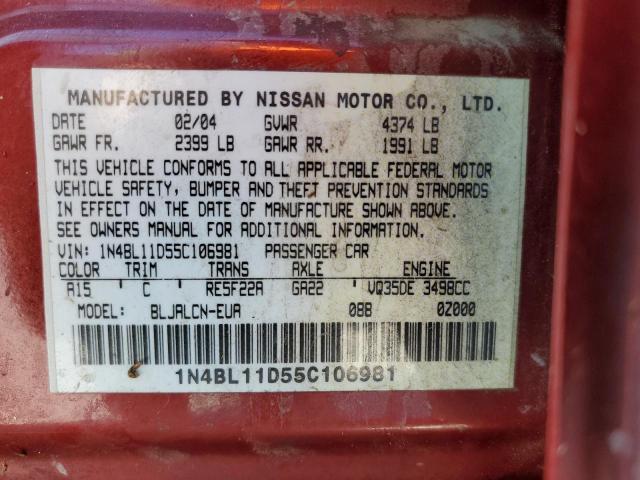 Photo 10 from auction – 2005 NISSAN ALTIMA SE with VIN 1N4BL11D55C106981