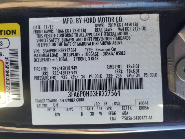 Photo 10 from auction – 2014 FORD FUSION SE with VIN 3FA6P0HD3ER227564