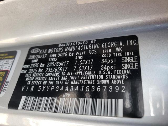 Photo 10 from auction – 2018 KIA SORENTO LX with VIN 5XYPG4A34JG367392