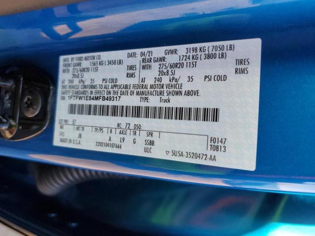 Photo 10 from auction – 2021 FORD F150 SUPER with VIN 1FTFW1E84MFB49317