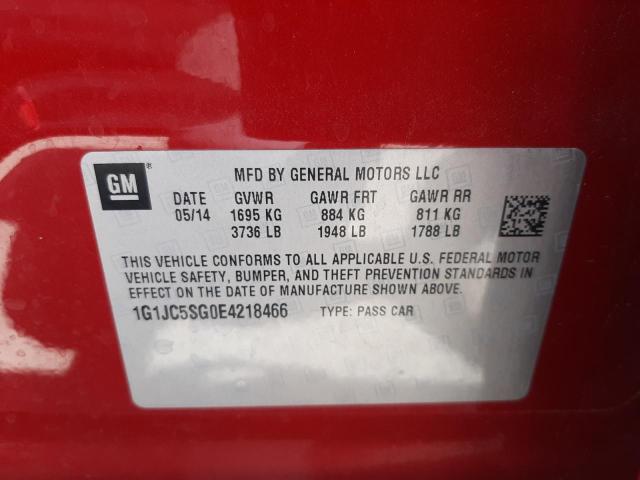 Photo 10 from auction – 2014 CHEVROLET SONIC LT with VIN 1G1JC5SG0E4218466