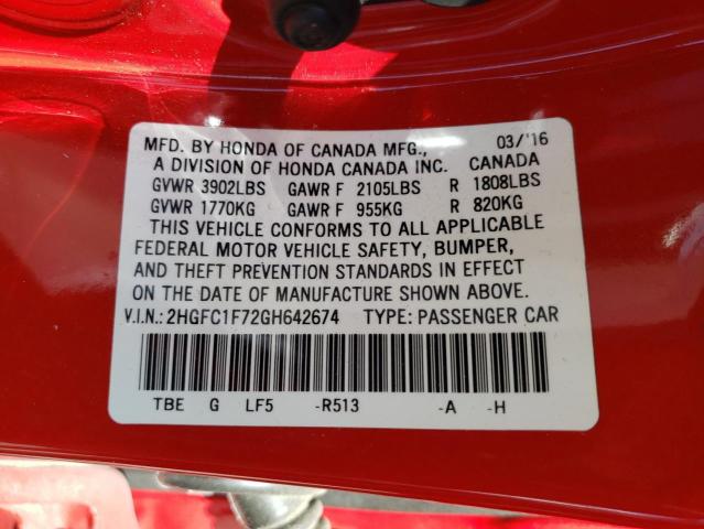 Photo 10 from auction – 2016 HONDA CIVIC EXL with VIN 2HGFC1F72GH642674