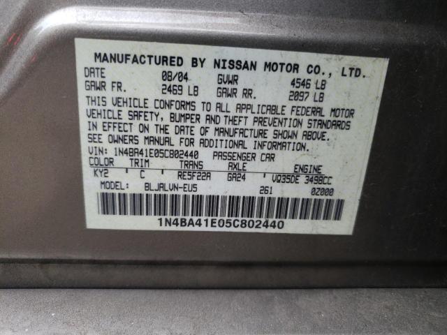 Photo 10 from auction – 2005 NISSAN MAXIMA with VIN 1N4BA41E05C802440