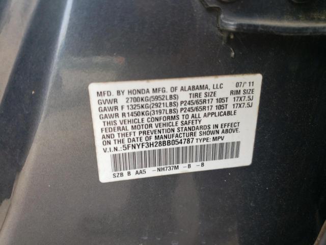 Photo 10 from auction – 2011 HONDA PILOT LX with VIN 5FNYF3H28BB054787