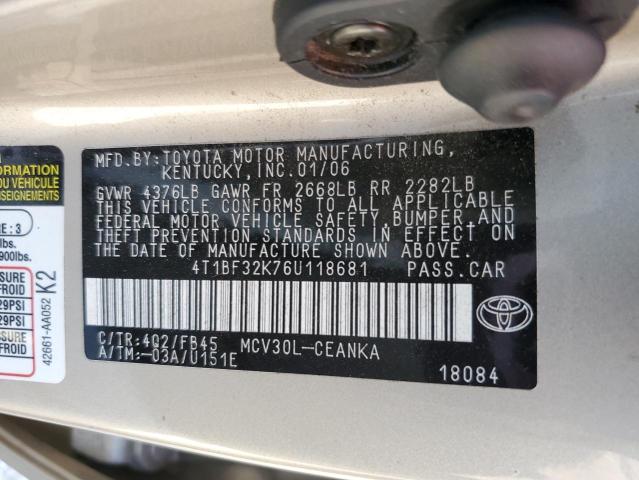 Photo 10 from auction – 2006 TOYOTA CAMRY LE with VIN 4T1BF32K76U118681
