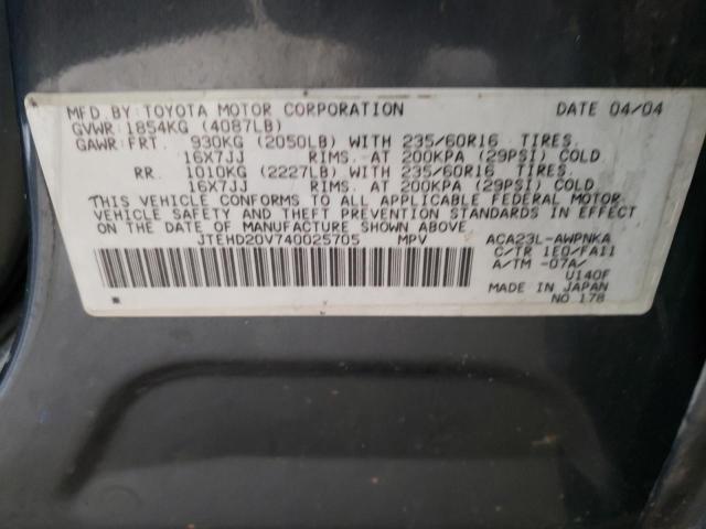 Photo 10 from auction – 2004 TOYOTA RAV4 with VIN JTEHD20V740025705