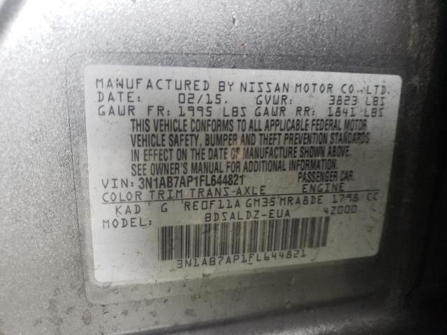 Photo 10 from auction – 2015 NISSAN SENTRA S with VIN 3N1AB7AP1FL644821