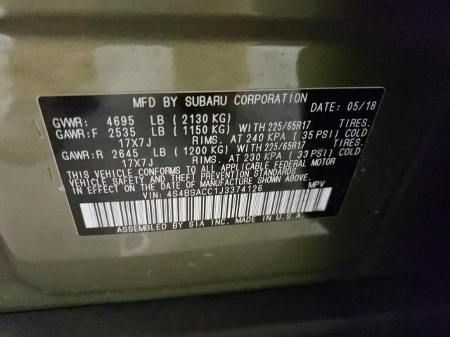 Photo 10 from auction – 2018 SUBARU OUTBACK 2. with VIN 4S4BSACC1J3374126
