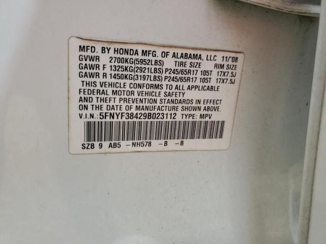 Photo 10 from auction – 2009 HONDA PILOT EX with VIN 5FNYF38429B023112