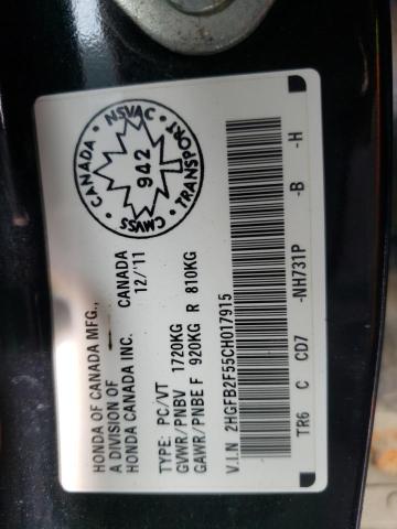 Photo 10 from auction – 2012 HONDA CIVIC LX with VIN 2HGFB2F55CH017915