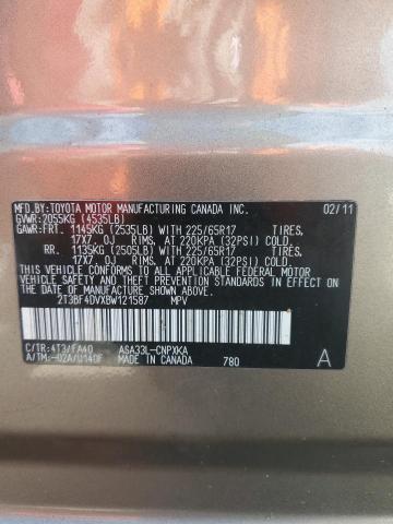 Photo 10 from auction – 2011 TOYOTA RAV4 with VIN 2T3BF4DVXBW121587