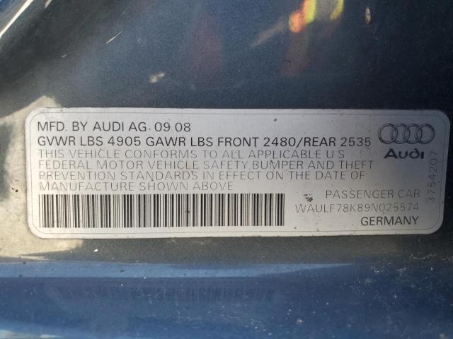 Photo 10 from auction – 2009 AUDI A4 2.0T QU with VIN WAULF78K89N025574