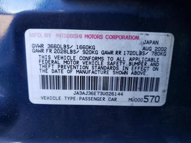 Photo 10 from auction – 2003 MITSUBISHI LANCER with VIN JA3AJ36E73U026144