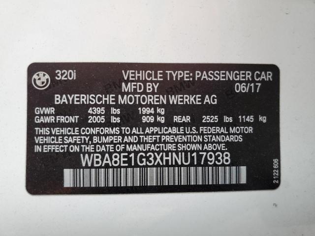 Photo 10 from auction – 2017 BMW 320 I with VIN WBA8E1G3XHNU17938