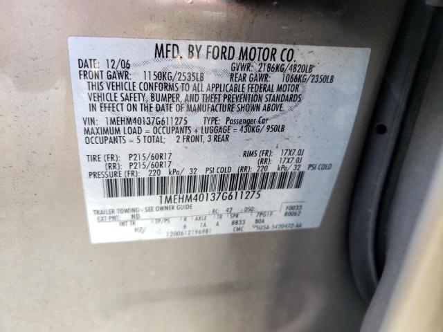 Photo 10 from auction – 2007 MERCURY MONTEGO LU with VIN 1MEHM40137G611275