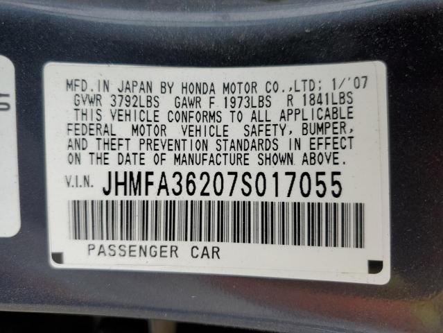 Photo 10 from auction – 2007 HONDA CIVIC HYBR with VIN JHMFA36207S017055