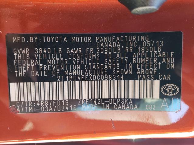 Photo 10 from auction – 2013 TOYOTA COROLLA BA with VIN 2T1BU4EEXDC098314