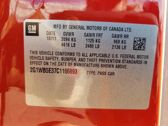 Photo 10 from auction – 2012 CHEVROLET IMPALA LT with VIN 2G1WB5E37C1166893
