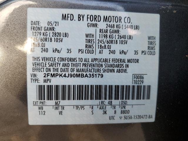 Photo 10 from auction – 2021 FORD EDGE SEL with VIN 2FMPK4J90MBA35179