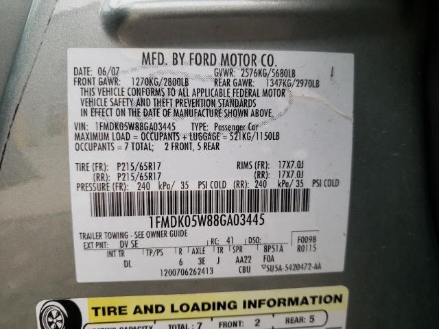 Фото 10 с аукциона – 2008 FORD TAURUS X S с VIN 1FMDK05W88GA03445
