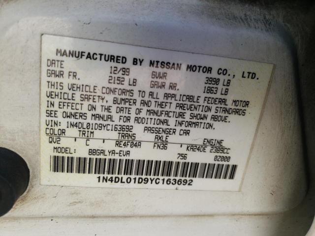 Photo 10 from auction – 2000 NISSAN ALTIMA XE with VIN 1N4DL01D9YC163692