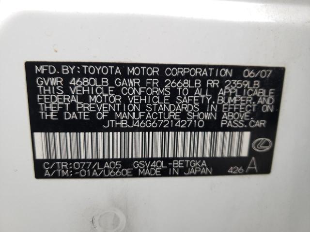 Photo 10 from auction – 2007 LEXUS ES 350 with VIN JTHBJ46G672142710