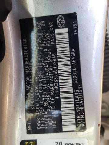Photo 10 from auction – 2006 TOYOTA AVALON with VIN 4T1BK36B46U109846