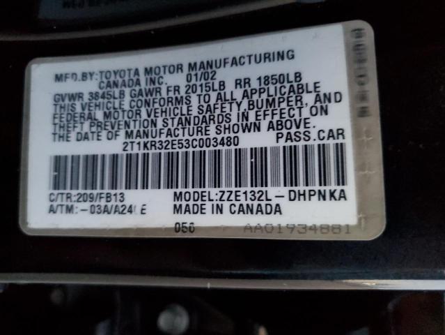 Photo 10 from auction – 2003 TOYOTA MATRIX MAN with VIN 2T1KR32E53C003480