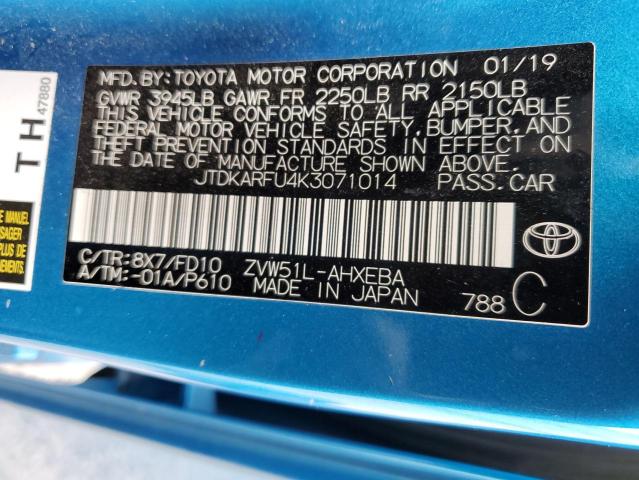 Photo 10 from auction – 2019 TOYOTA PRIUS with VIN JTDKARFU4K3071014