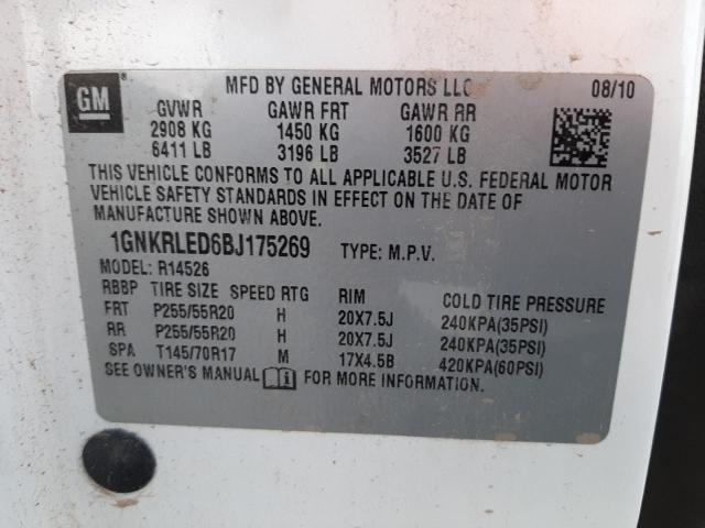 Photo 10 from auction – 2011 CHEVROLET TRAVERSE L with VIN 1GNKRLED6BJ175269