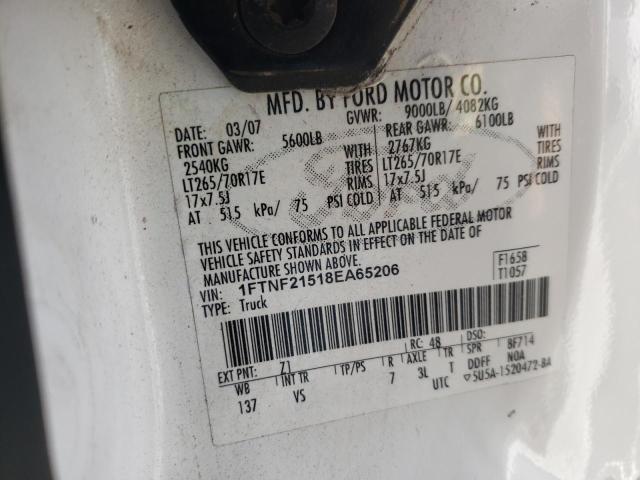 Photo 10 from auction – 2008 FORD F250 SUPER with VIN 1FTNF21518EA65206