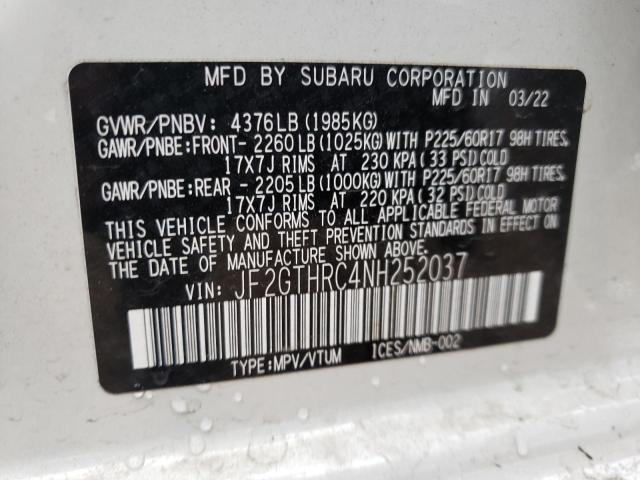 Photo 10 from auction – 2022 SUBARU CROSSTREK with VIN JF2GTHRC4NH252037