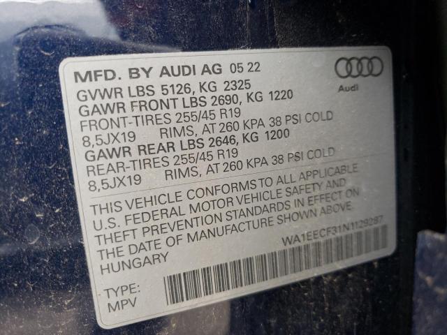 Photo 10 from auction – 2022 AUDI Q3 PREMIUM with VIN WA1EECF31N1129287