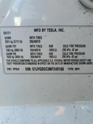 Photo 10 from auction – 2021 TESLA MODEL Y with VIN 5YJYGDEE3MF249166