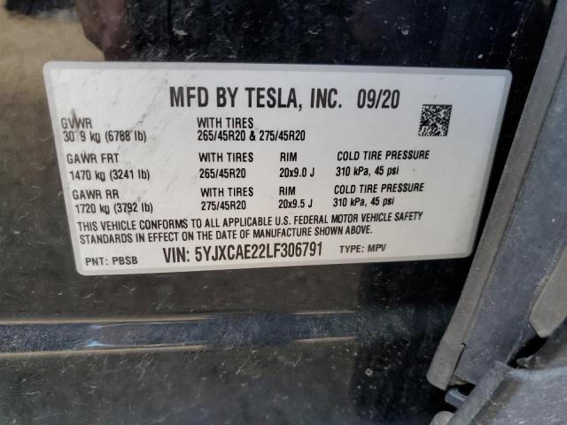 Photo 10 from auction – 2020 TESLA MODEL X with VIN 5YJXCAE22LF306791