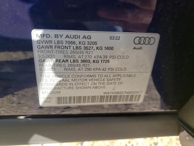 Photo 10 from auction – 2022 AUDI E-TRON CHR with VIN WA1VABGE7NB033471