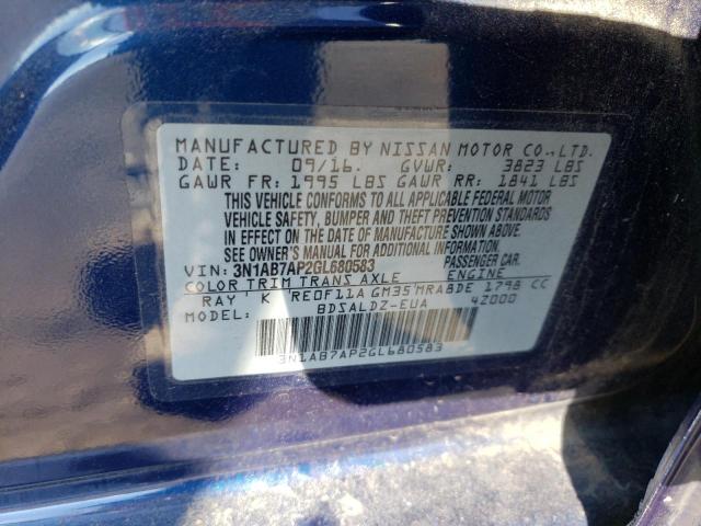 Photo 10 from auction – 2016 NISSAN SENTRA S with VIN 3N1AB7AP2GL680583