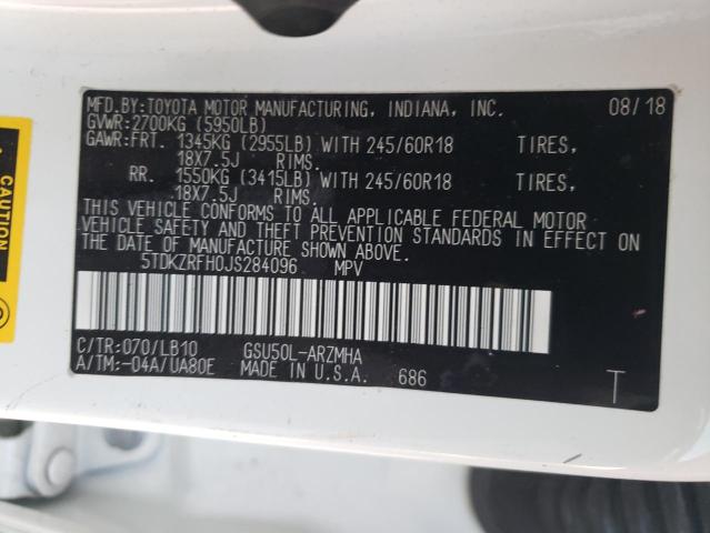 Photo 10 from auction – 2018 TOYOTA HIGHLANDER with VIN 5TDKZRFH0JS284096