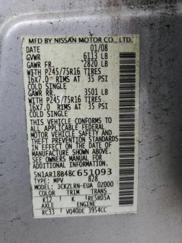 Photo 10 from auction – 2008 NISSAN PATHFINDER with VIN 5N1AR18B48C651093