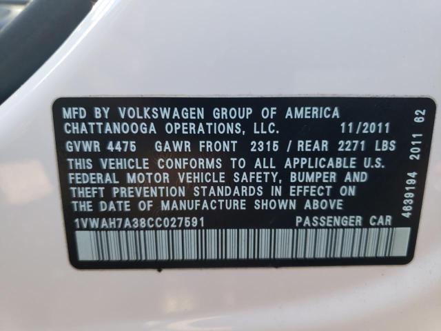 Photo 10 from auction – 2012 VOLKSWAGEN PASSAT S with VIN 1VWAH7A38CC027591