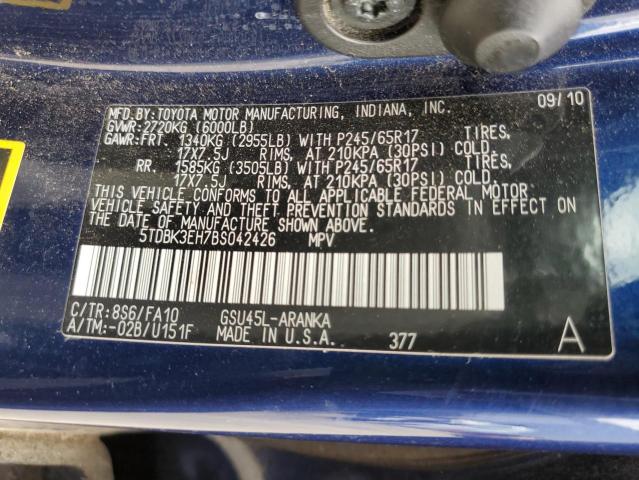 Photo 10 from auction – 2011 TOYOTA HIGHLANDER with VIN 5TDBK3EH7BS042426