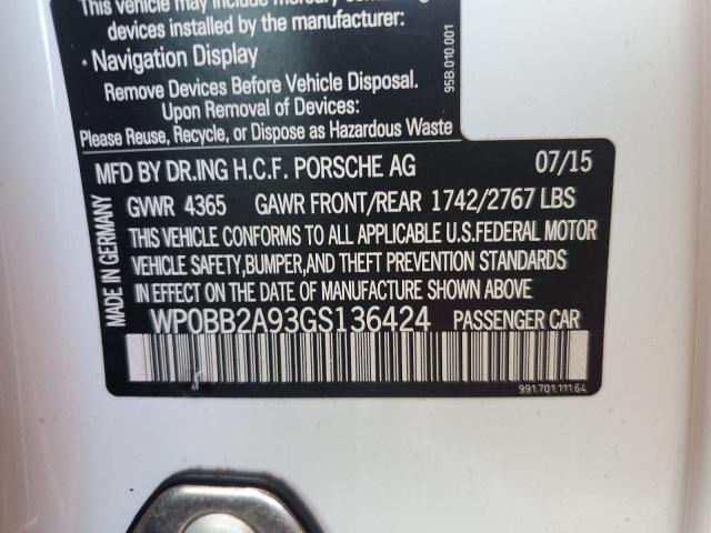 Photo 10 from auction – 2016 PORSCHE 911 TARGA with VIN WP0BB2A93GS136424