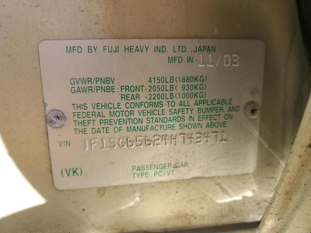 Photo 10 from auction – 2004 SUBARU FORESTER 2 with VIN JF1SG65624H743471