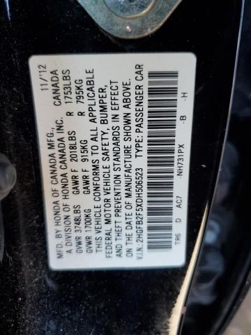 Photo 10 from auction – 2013 HONDA CIVIC LX with VIN 2HGFB2F5XDH506523