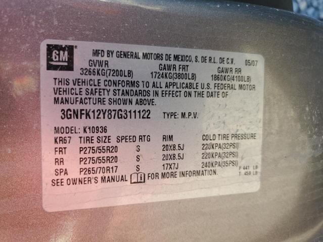 Photo 10 from auction – 2007 CHEVROLET AVALANCHE with VIN 3GNFK12Y87G311122
