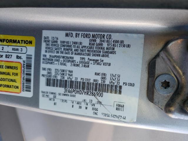 Photo 10 from auction – 2017 FORD FUSION SE with VIN 3FA6P0HD7HR286900