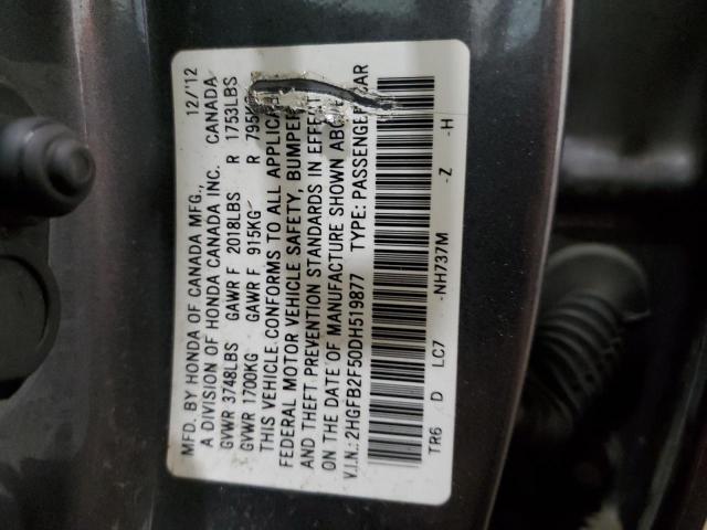 Photo 10 from auction – 2013 HONDA CIVIC LX with VIN 2HGFB2F50DH519877